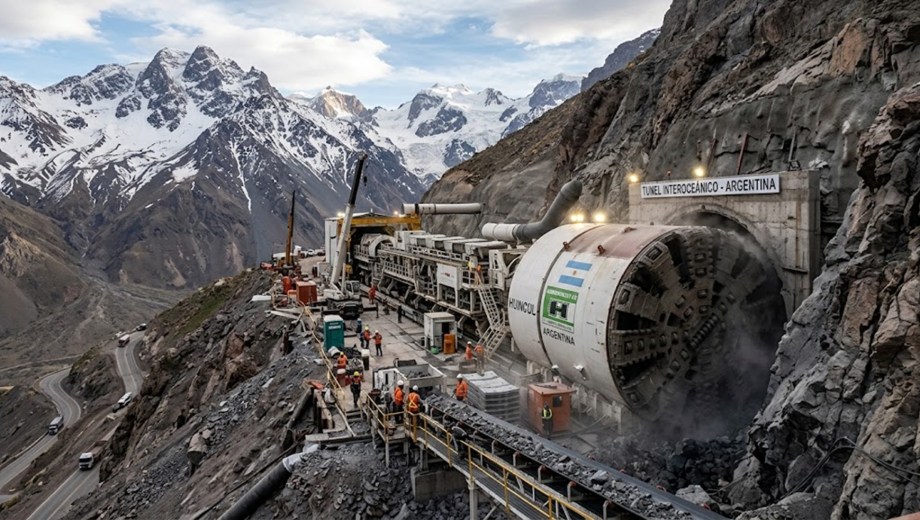 la tuneladora gigante que perforará la Cordillera de los Andes. Imagen ilustrativa creada con IA.