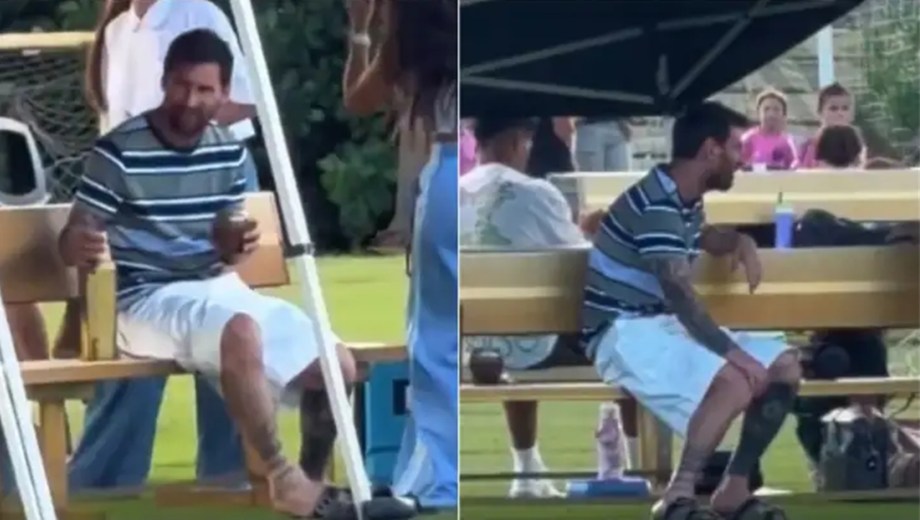 Messi tomando mate distendido en el predio de Inter Miami. 