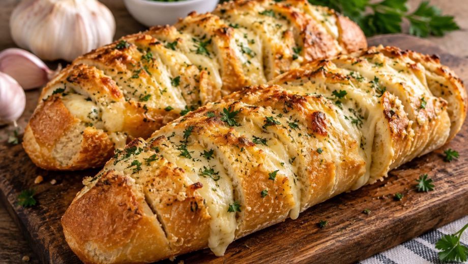 Pan de ajo con queso derretido. Foto ilustrativa.
