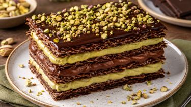 Cómo hacer mil hojas de chocolate y pistacho: capas crocantes y una crema irresistible