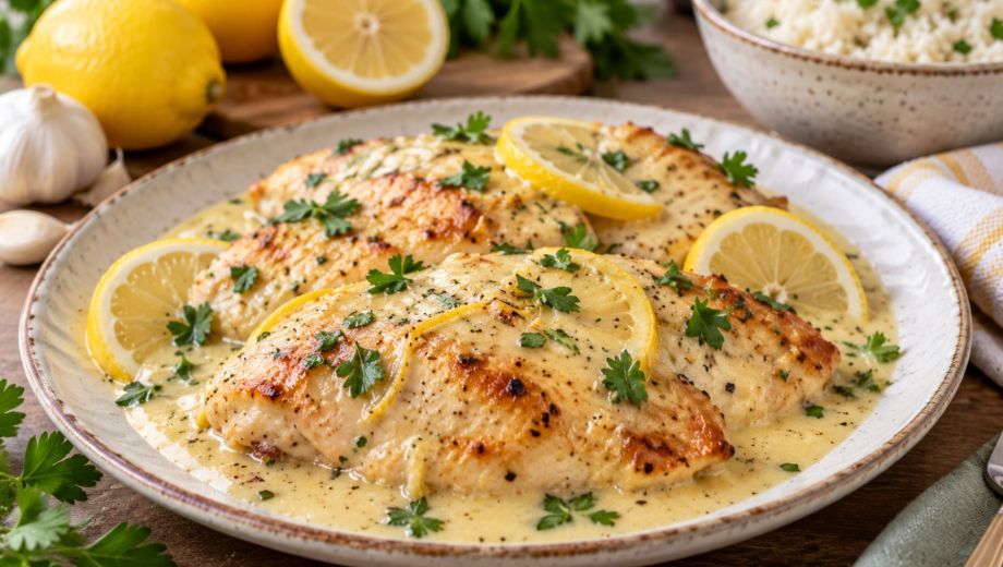 Pollo al limón con salsa cremosa. Foto gentileza.