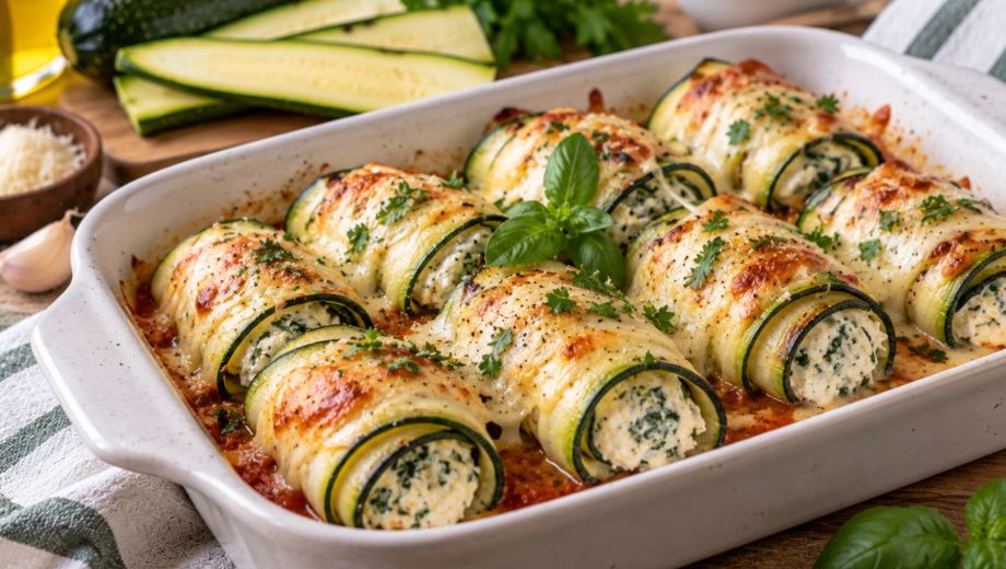 Rollitos de calabacín gratinados con queso. Foto ilustrativa.