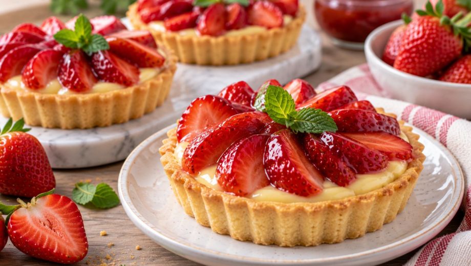 Tartaletas de fresa con menta fresca. Foto ilustrativa.