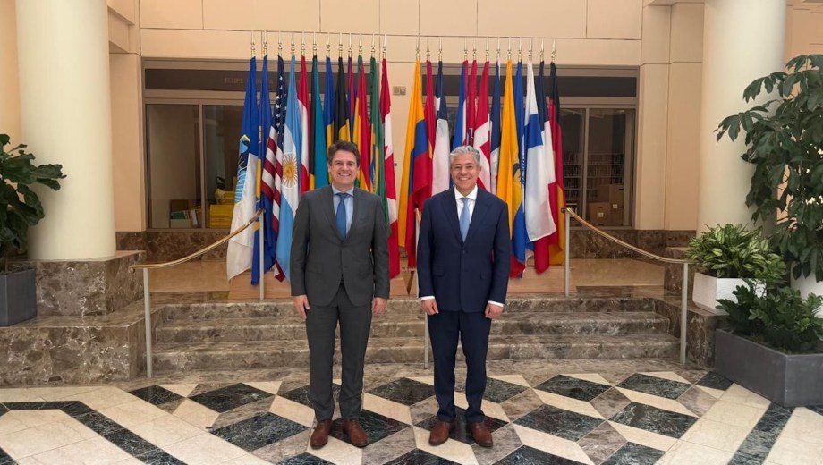 El gobernador de Neuquén y el intendente de la ciudad exponen en Houston. (Foto: gentileza)
