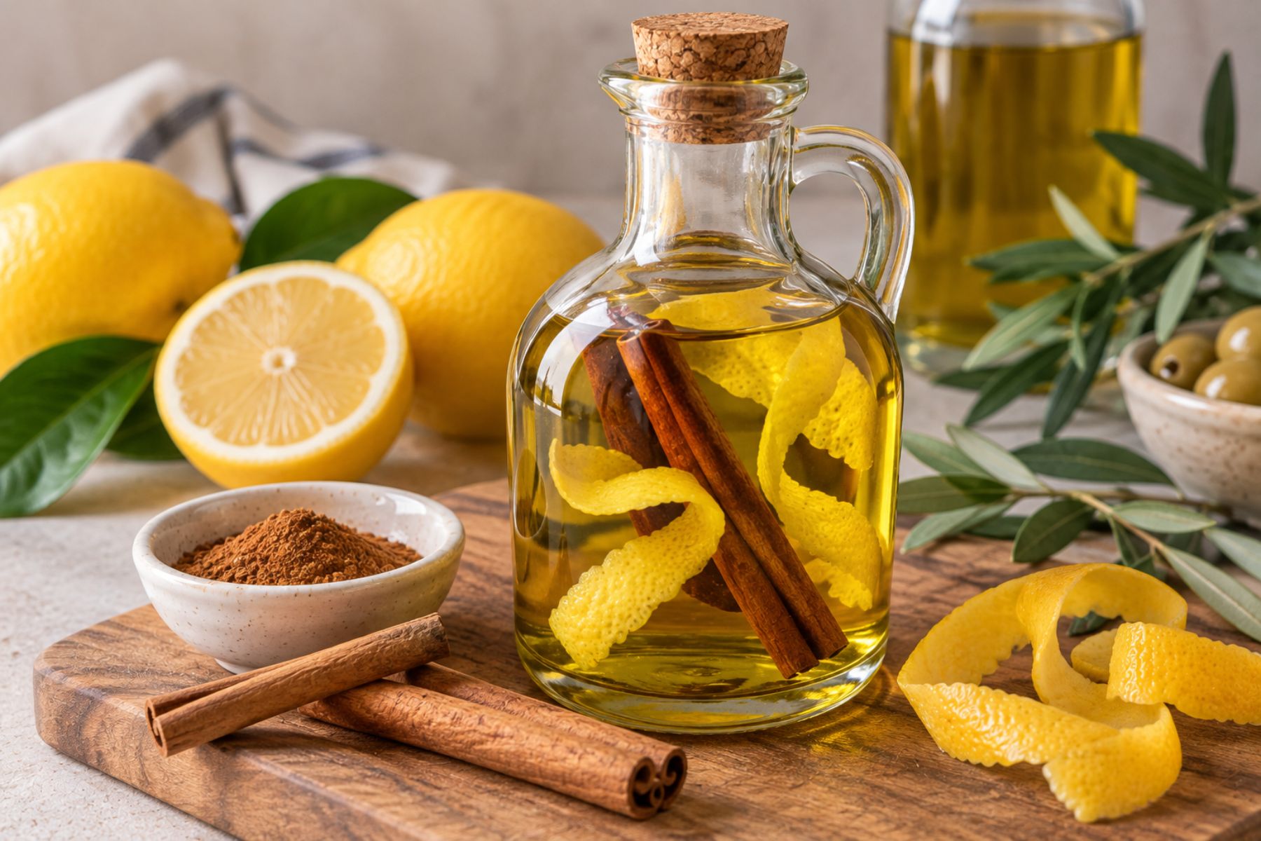 Beneficios de mezclar aceite de oliva, canela y cáscara de limón