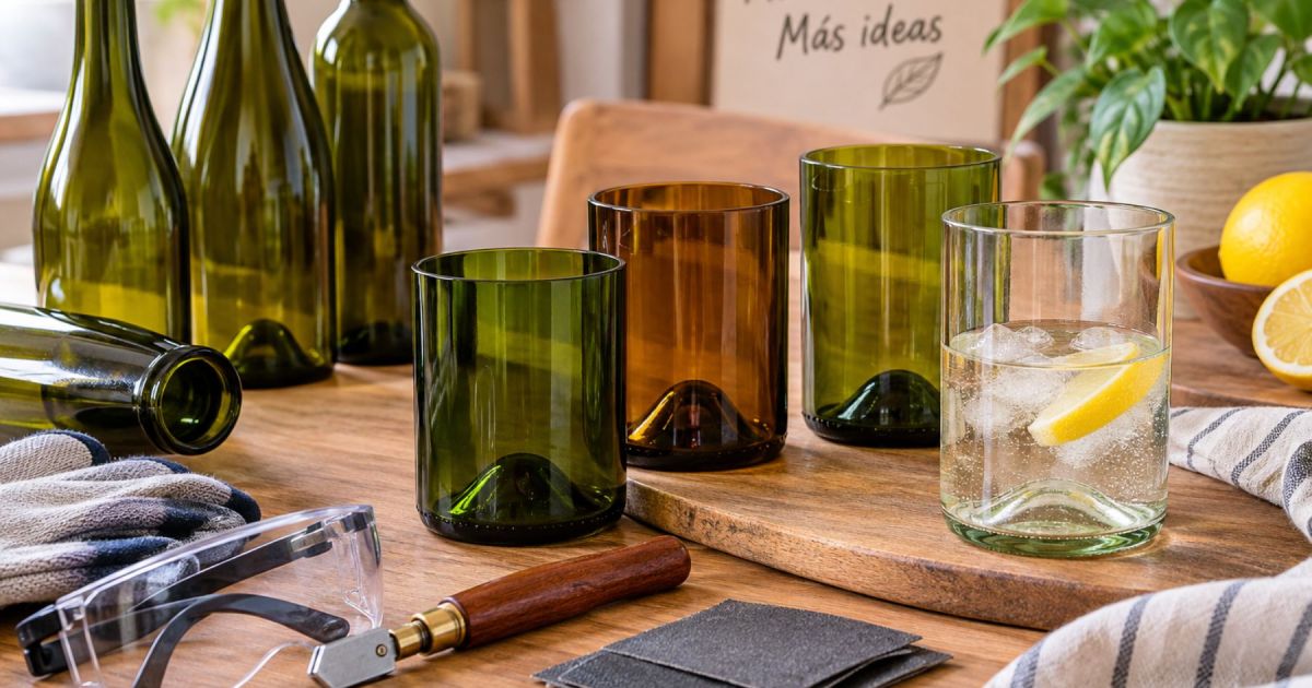 Transformación de botellas de vidrio en vasos útiles para el hogar
