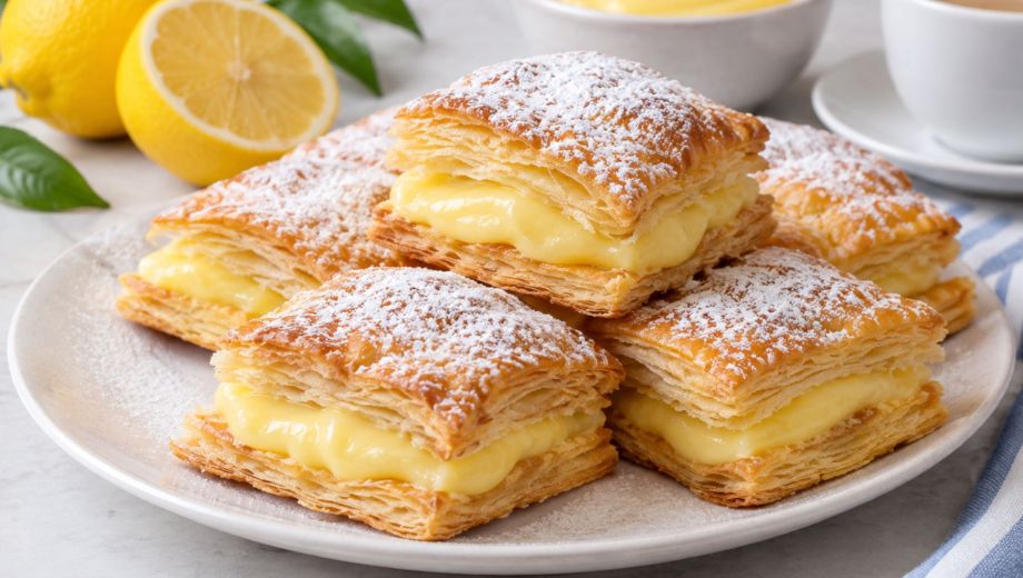 Milhojas de crema de limón y azúcar glas. Foto ilustrativa.