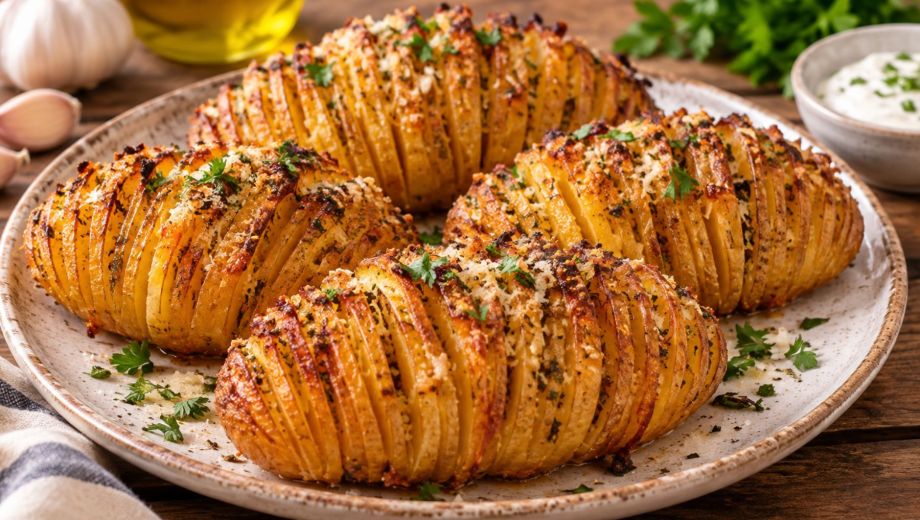 Papas acordeón doradas y crujientes, una opción fácil y deliciosa para acompañar cualquier comida. Foto ilustrativa.