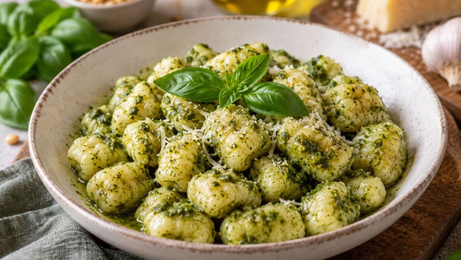 Ñoquis al pesto con albahaca fresca. Foto ilustrativa.