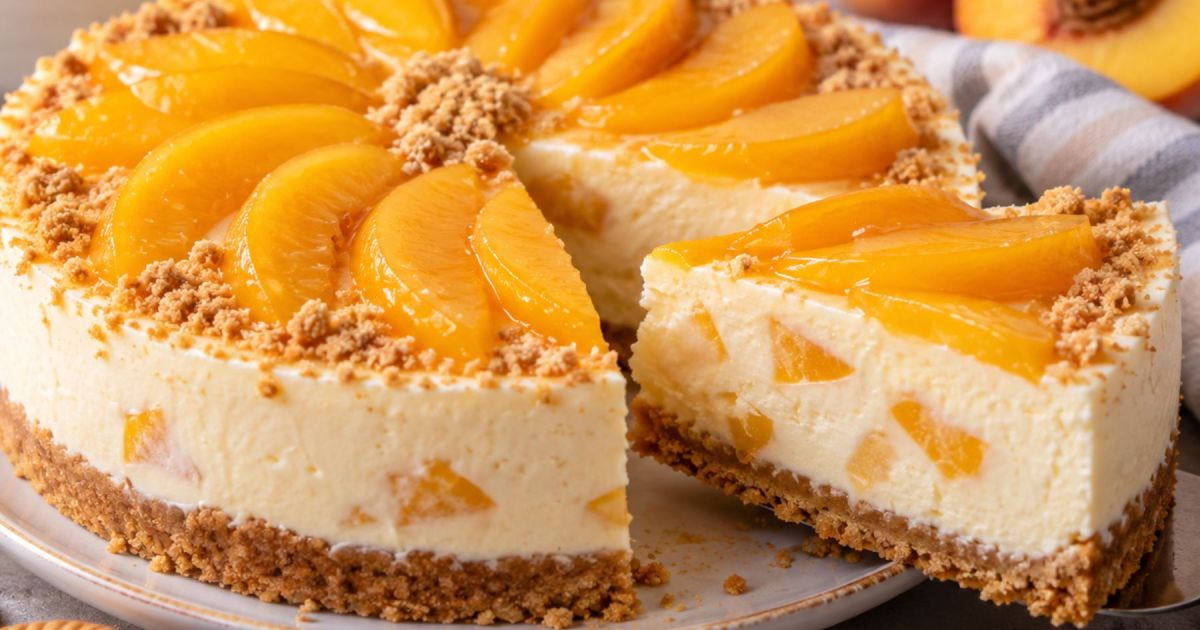 Receta fácil de tarta cremosa de melocotón y galletas sin horno