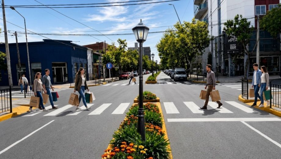 Entre las intervenciones se incluyen sectores verdes, mobiliario y modificaciones en las esquinas. Render: Caic,