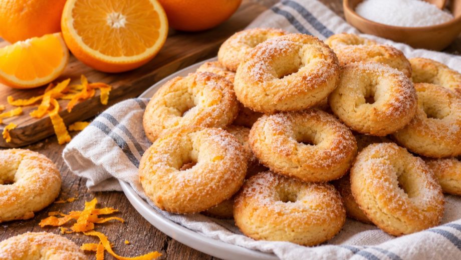 Rosquillas caseras de naranja con azúcar. Foto ilustrativa.