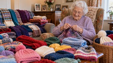 Empezó a tejer a los 89 para donar a personas necesitadas: seis años después, había hecho más de 1200 gorros