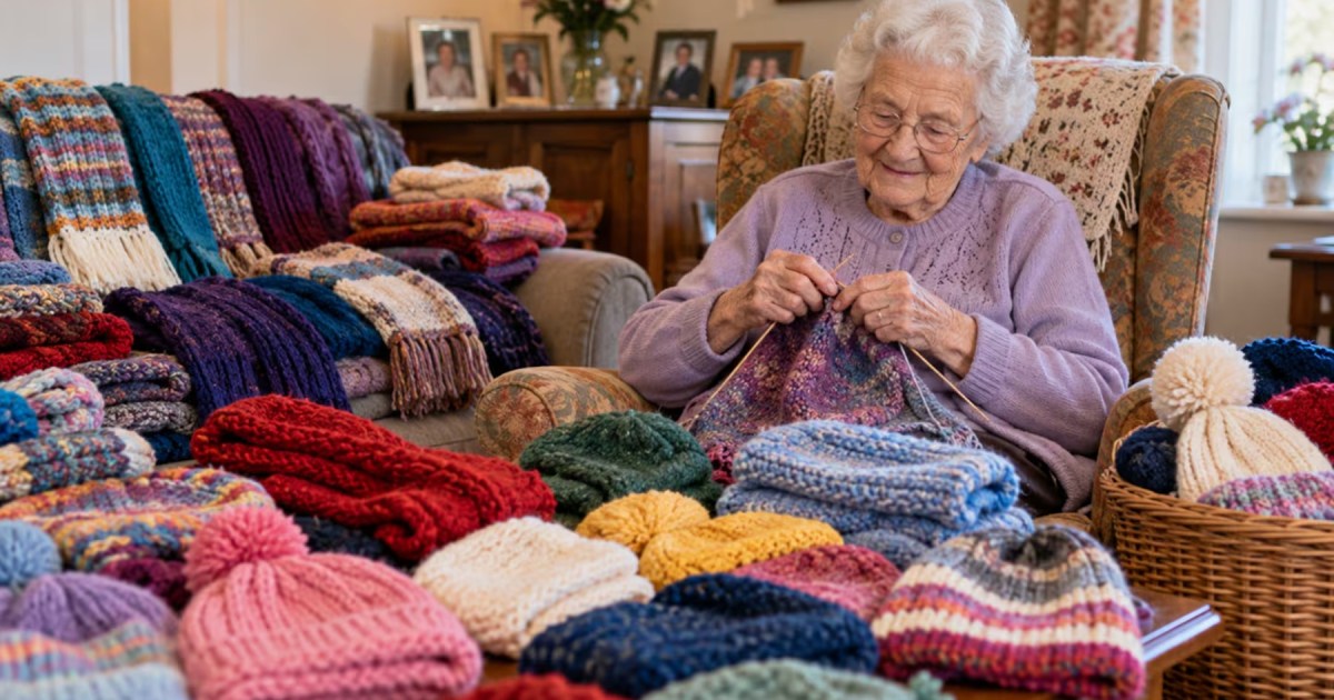 Una mujer comenzó a tejer a los 89 años y donó más de 1200 gorros hasta su muerte