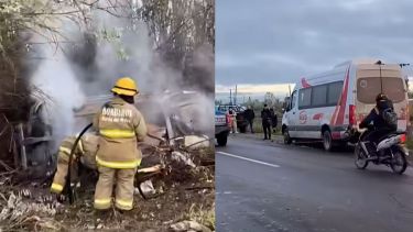 Impactante vuelco sobre la Ruta 151 en Río Negro: un auto terminó incendiado