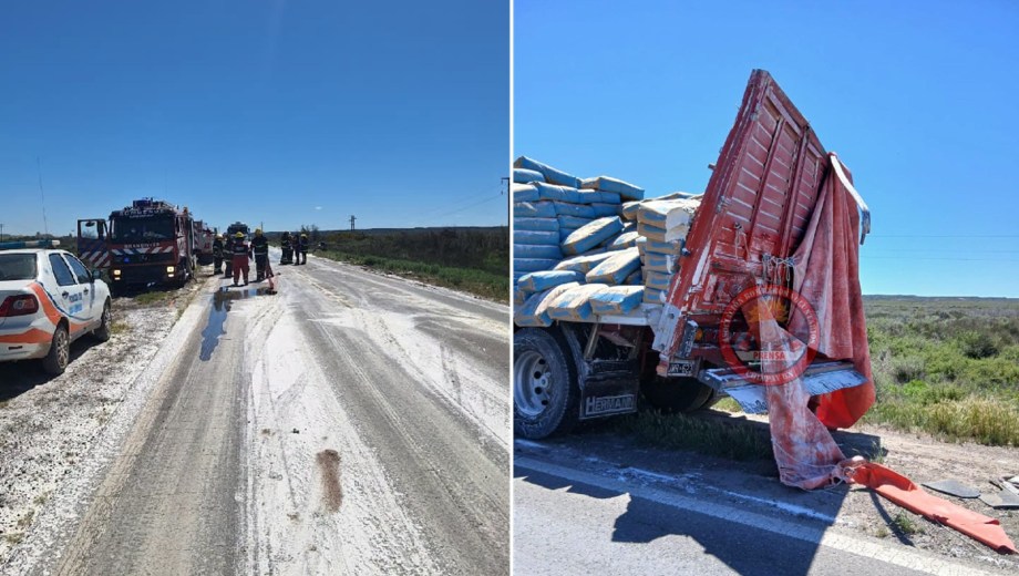 Dos camiones de transporte de carga chocaron este jueves sobre la Ruta Nacional 22, entre Chimpay y Chelforó. Foto: gentileza.