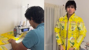 Es de Río Negro, diseñó una campera con paquetes de yerba y es furor en redes