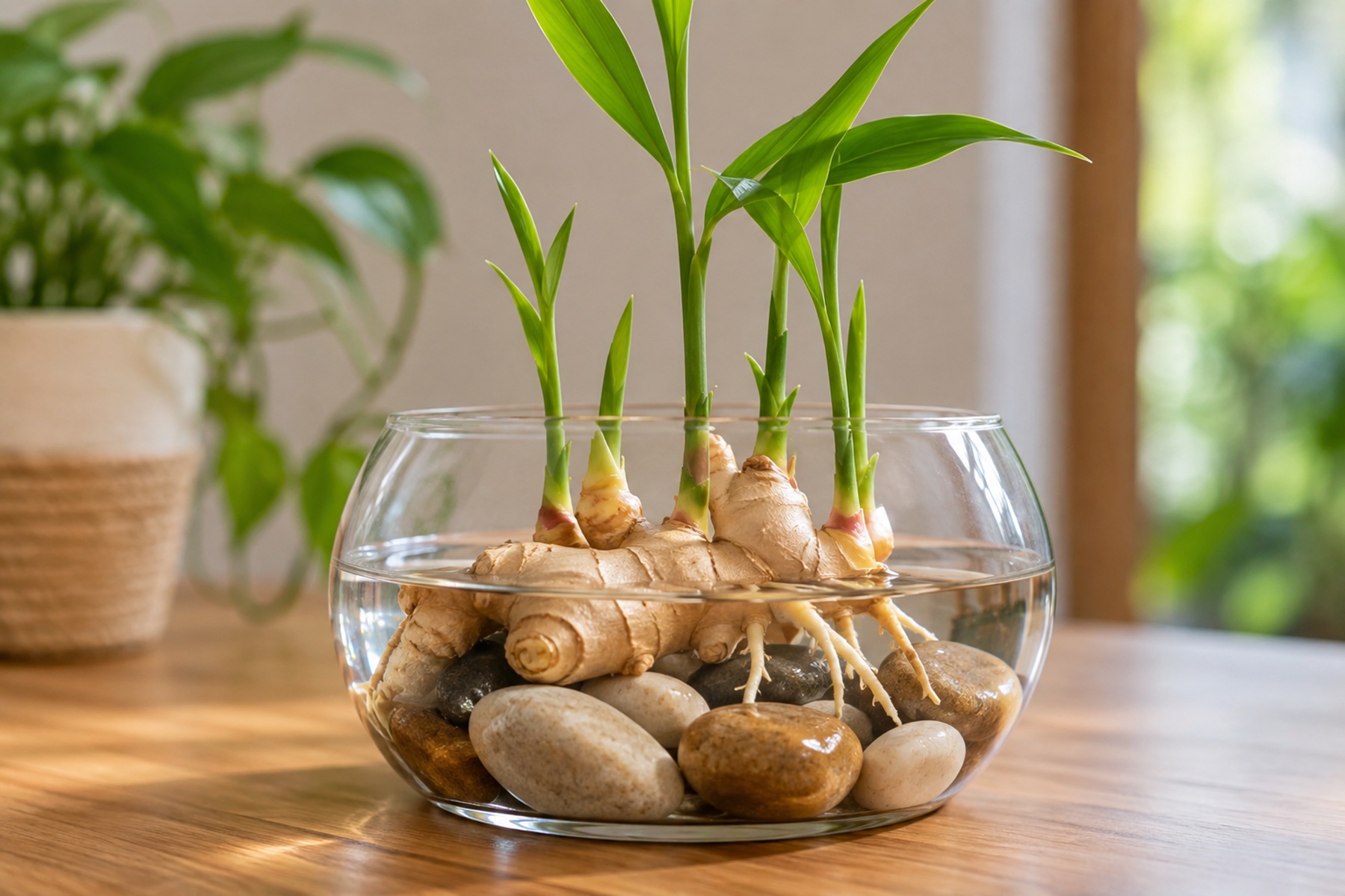 Cómo hacer una decoración natural con jengibre, piedras y agua