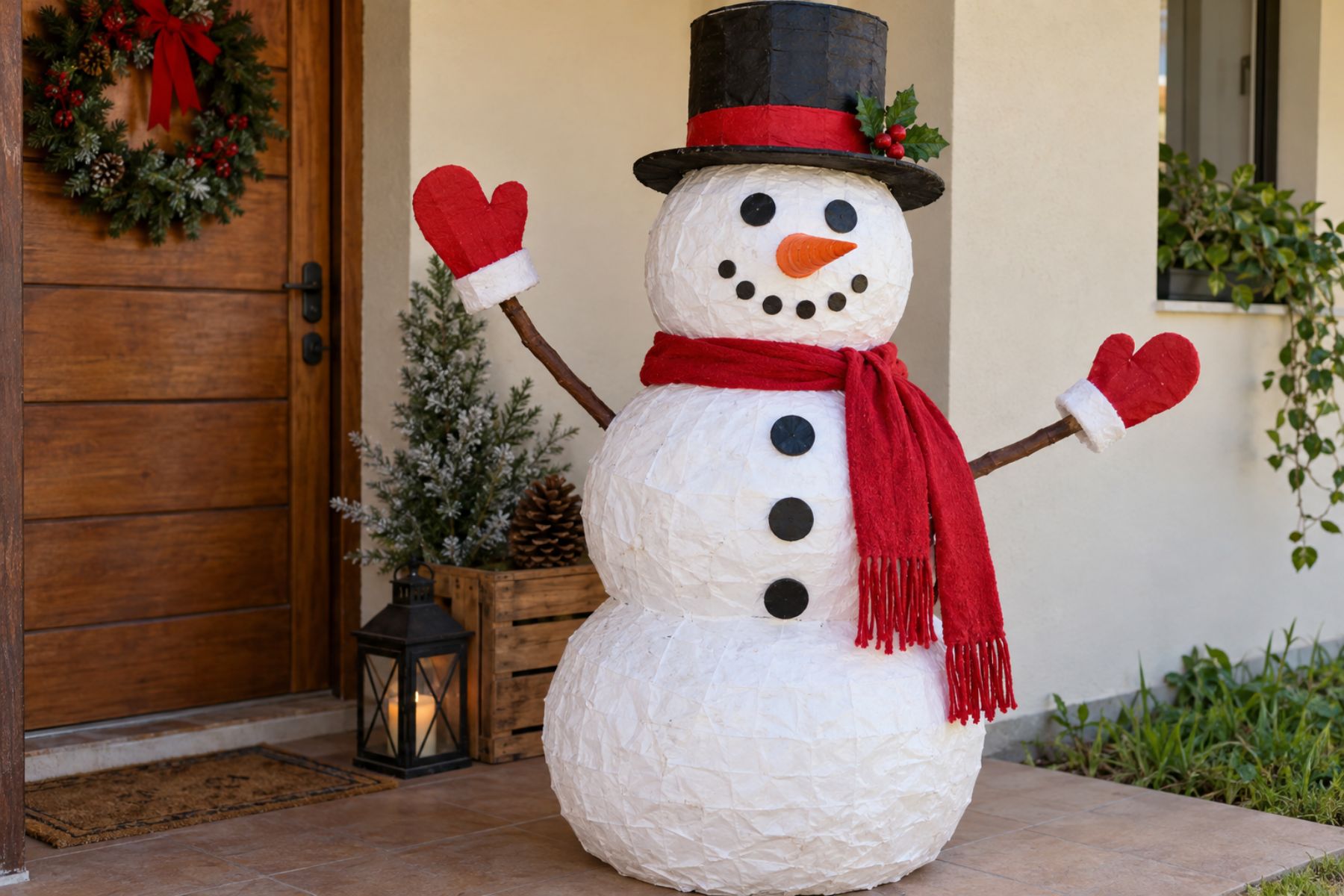 Cómo hacer un muñeco navideño gigante utilizando reciclaje