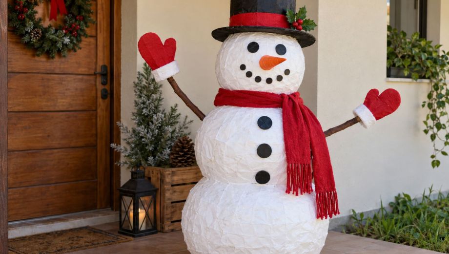 Un muñeco navideño gigante se puede crear con cartón, botellas y otros materiales reutilizados. Foto ilustrativa.