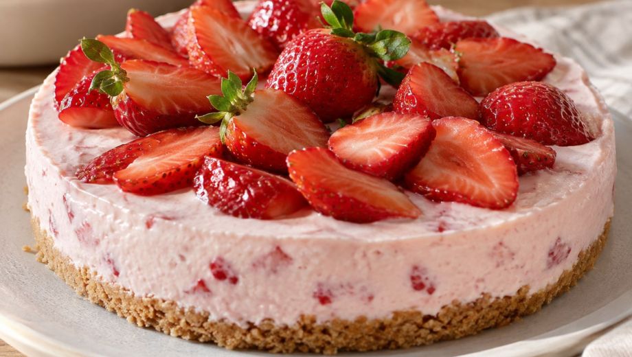 Una torta cremosa de frutillas, sin horno y fácil de preparar en pocos pasos. Foto ilustrativa.