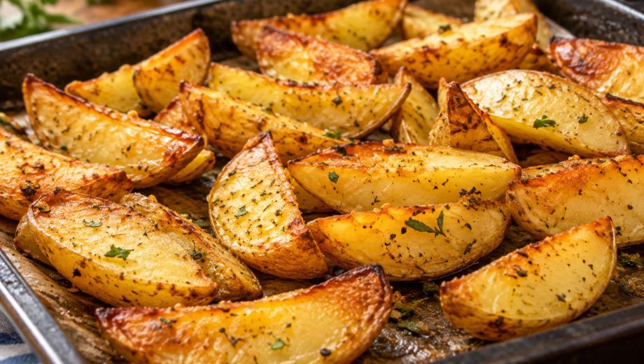 Papas al horno doradas y crocantes con un sencillo truco de cocina. Foto ilustrativa.