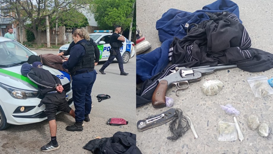 Atraparon en Roca a dos ocupantes de una moto con un arma y droga. Foto: prensa policía de RN.