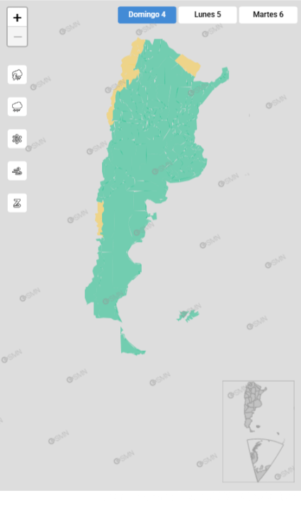 Mapa de alertas del Servicio Meteorológico Nacional.