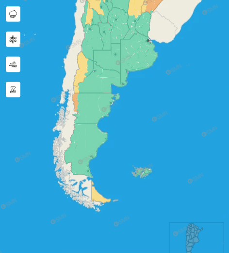 El mapa con las alertas que afectan a 15 provincias, cuatro de ellas en la Patagonia