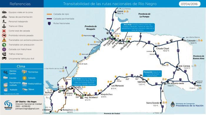 Vialidad informa el estado de las rutas en Río Negro